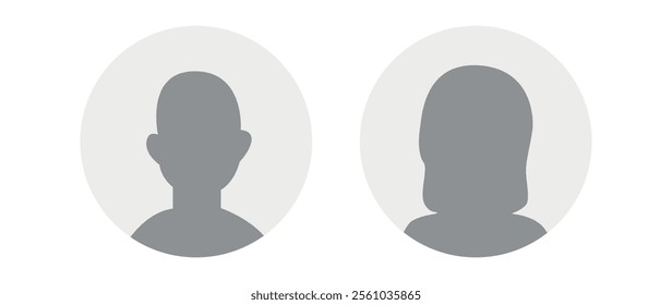 Vector flat illustration in grayscale. Icons of man and woman. Avatar, user profile, person icon, profile picture. Suitable for social media profiles, icons, screensavers and as a template.