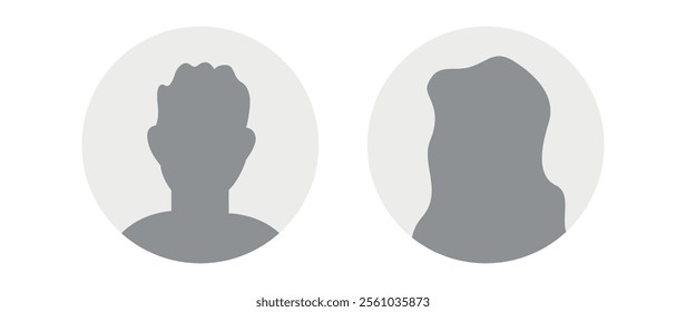 Vector flat illustration in grayscale. Icons of man and woman. Avatar, user profile, person icon, profile picture. Suitable for social media profiles, icons, screensavers and as a template.