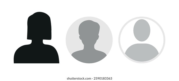Vector flat illustration in grayscale. Icons of man and woman. Avatar, user profile, person icon, profile picture. Suitable for social media profiles, icons, screensavers and as a template.