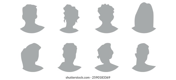 Vector flat illustration in grayscale. Icons of man and woman. Avatar, user profile, person icon, profile picture. Suitable for social media profiles, icons, screensavers and as a template.