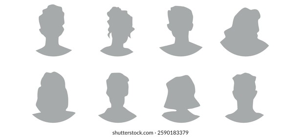 Vector flat illustration in grayscale. Icons of man and woman. Avatar, user profile, person icon, profile picture. Suitable for social media profiles, icons, screensavers and as a template.