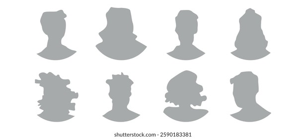 Vector flat illustration in grayscale. Icons of man and woman. Avatar, user profile, person icon, profile picture. Suitable for social media profiles, icons, screensavers and as a template.