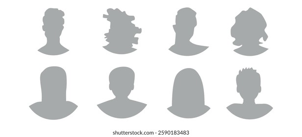 Vector flat illustration in grayscale. Icons of man and woman. Avatar, user profile, person icon, profile picture. Suitable for social media profiles, icons, screensavers and as a template.