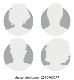 Vector flat illustration in grayscale. Icons of man and woman. Avatar, user profile, person icon, profile picture. Suitable for social media profiles, icons, screensavers and as a template.