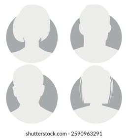 Vector flat illustration in grayscale. Icons of man and woman. Avatar, user profile, person icon, profile picture. Suitable for social media profiles, icons, screensavers and as a template.