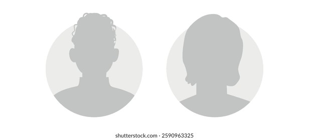 Vector flat illustration in grayscale. Icons of man and woman. Avatar, user profile, person icon, profile picture. Suitable for social media profiles, icons, screensavers and as a template.
