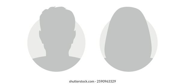Vector flat illustration in grayscale. Icons of man and woman. Avatar, user profile, person icon, profile picture. Suitable for social media profiles, icons, screensavers and as a template.