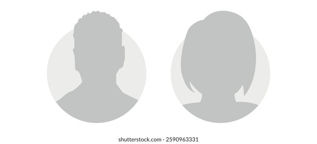Vector flat illustration in grayscale. Icons of man and woman. Avatar, user profile, person icon, profile picture. Suitable for social media profiles, icons, screensavers and as a template.