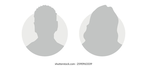 Vector flat illustration in grayscale. Icons of man and woman. Avatar, user profile, person icon, profile picture. Suitable for social media profiles, icons, screensavers and as a template.