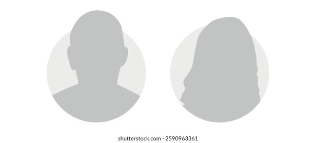 Vector flat illustration in grayscale. Icons of man and woman. Avatar, user profile, person icon, profile picture. Suitable for social media profiles, icons, screensavers and as a template.