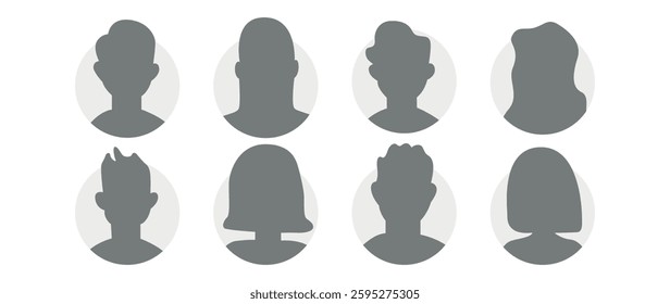 Vector flat illustration in grayscale. Icons of man and woman. Avatar, user profile, person icon, profile picture. Suitable for social media profiles, icons, screensavers and as a template.