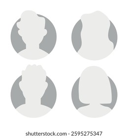 Vector flat illustration in grayscale. Icons of man and woman. Avatar, user profile, person icon, profile picture. Suitable for social media profiles, icons, screensavers and as a template.