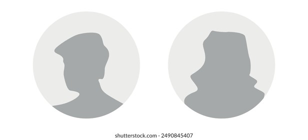 Vector flat illustration in grayscale. A man and a woman. Avatar, user profile, person icon, profile picture. Suitable for social media profiles, icons, screensavers and as a template.