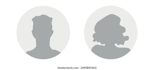 Vector flat illustration in grayscale. A man and a woman. Avatar, user profile, person icon, profile picture. Suitable for social media profiles, icons, screensavers and as a template.