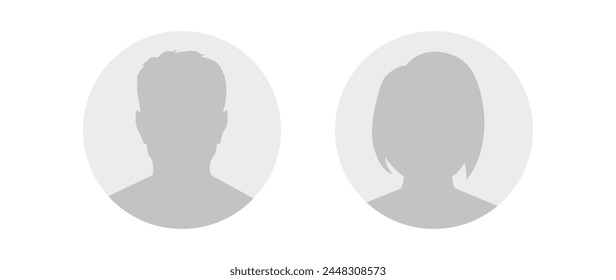 Vector flat illustration in grayscale. Round icons of man and woman. Avatar, user profile, person icon, profile picture. Suitable for social media profiles, icons, screensavers and as a template.