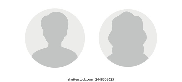 Vector flat illustration in grayscale. Round icons of man and woman. Avatar, user profile, person icon, profile picture. Suitable for social media profiles, icons, screensavers and as a template.