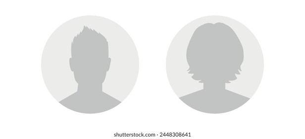 Vector flat illustration in grayscale. Round icons of man and woman. Avatar, user profile, person icon, profile picture. Suitable for social media profiles, icons, screensavers and as a template.