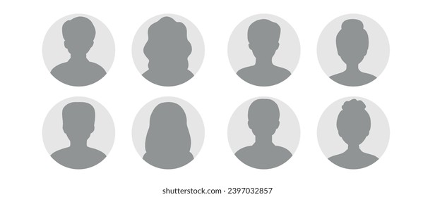 Vector flat illustration in grayscale. A set of eight business user profiles. Men and women profile icon. Suitable for social media profiles, icons, screensavers and as a template.