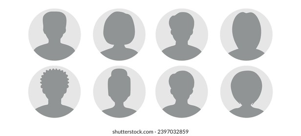 Vector flat illustration in grayscale. A set of eight business user profiles. Men and women profile icon. Suitable for social media profiles, icons, screensavers and as a template.