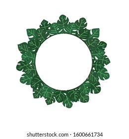 Vector flat illustration with green jungle leaves. Tropical pattern with place for text. Isolated element for plant design, postcard, invitation, greeting card 