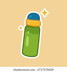 Ilustración plana de Vector de botella de agua verde, que representa la hidratación, el entrenamiento físico, el hábito de ejercicio saludable y la motivación de estilo de vida deportivo activo.