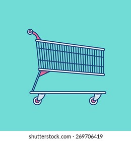 vector flat  illustration of grocery cart on wheels