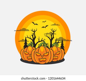 Vector Flat Illustration. Halloween Night Party