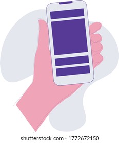 Vector flat illustration of a hand holding mobile phone