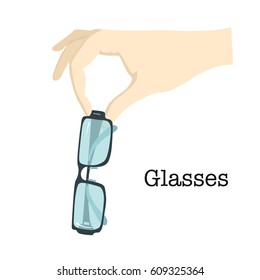 Vector flat illustration of Hand holds dark blue eyeglasses