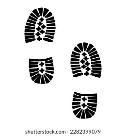 Vector flat illustration hand-drawn doodle black and white bootprints. Shoe prints.