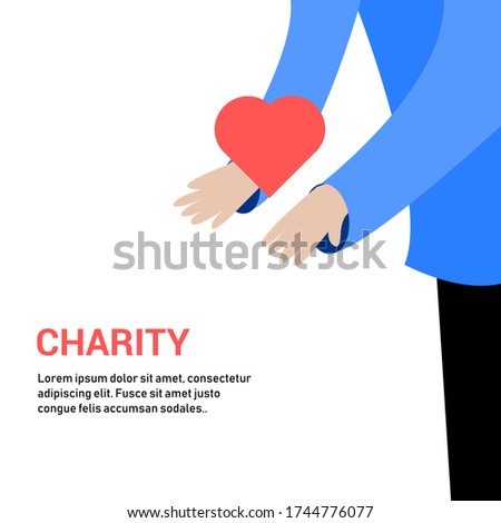 Vector flat illustration of hands holding love. Donation and charity concept. Spreading love to people.