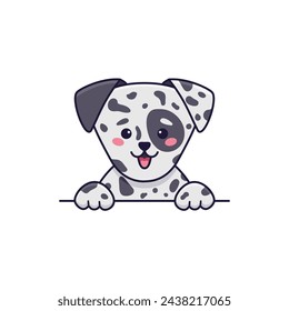 Vector flat illustration of happy dalmatian dog with tongue in cartoon style