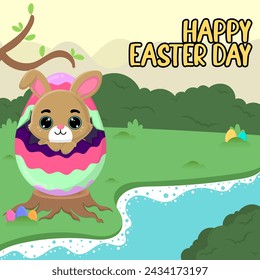 Vector flat illustration for happy easter day celebration