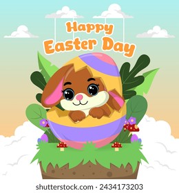 Vector flat illustration for happy easter day celebration