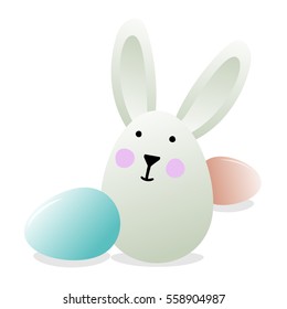 Vector flat illustration. Happy easter. Easter eggs, Easter Bunny cartoon characters. Web graphics, banners, advertisements, brochures, business templates. Isolated on a white background.