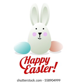 Vector flat illustration. Happy easter. Easter eggs, Easter Bunny cartoon characters. Web graphics, banners, advertisements, brochures, business templates. Isolated on a white background.
