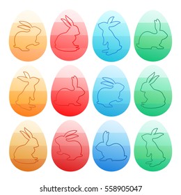 Vector flat illustration. Happy easter. Color Easter eggs. Easter Bunny. Web graphics, banners, advertisements, brochures, business templates. Isolated on a white background