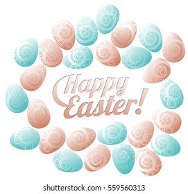 Vector flat illustration. Happy easter. Color Easter eggs. Web graphics, banners, advertisements, brochures, business templates. Isolated on a white background