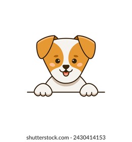 Vektor-flache Illustration von glücklichem Jack Russell Terrier Hund mit Zunge im Cartoon-Stil