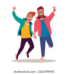 Imagen vectorial plana de gente feliz saltando celebrando el día de la amistad 