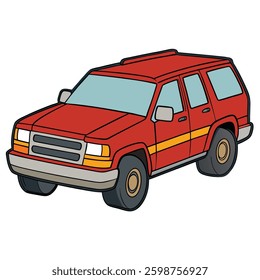 Vector flat illustration of a happy young woman driver sitting rides in his red car. Design concept of buy a new car