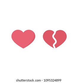 Vector Flat illustration of heart and broken heart. Modern health icon on isolated background. 
