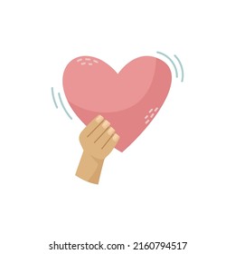Ilustración vectorial plana de un corazón en una mano.