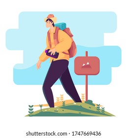 vector flat illustration of hiking, mountain, modern illustration
