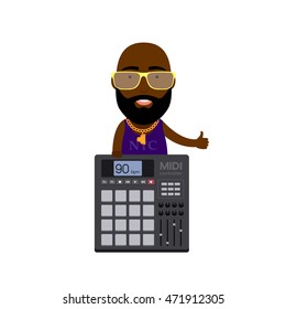 Vector Flat Illustration of a Hip-Hop Guy with MIDI Controller with Pads