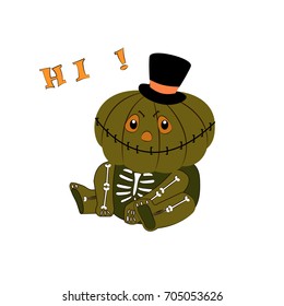 Vector flat illustration with Horrible creation. Crazy party. Invitation card.
Funny cartoon monster. Greeting card. Halloween party.