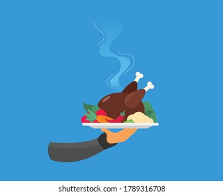Vektorflache Illustration mit scharf gekochtem Huhn.