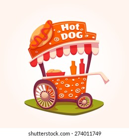 Vector flat illustration of Hot Dog cart.