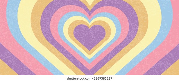 Vector flat illustration. Hypnotic tunnel in the shape of a heart. Wallpaper in the style of the 70s. Perfect for cover, screensaver, home design and textiles.