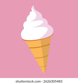 vector flat illustration of ice cream in waffle cup on pink background summer heat